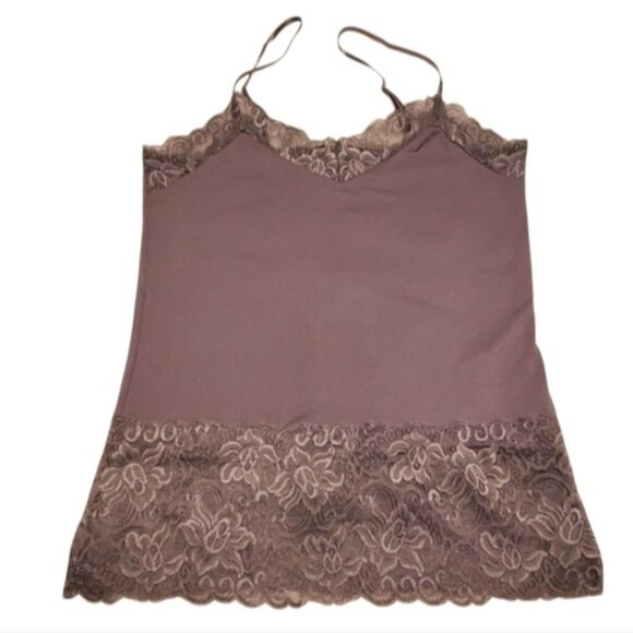 White House Black Market Gray Wide Lace Hem Long Camisole Size M - Picture 1 of 6